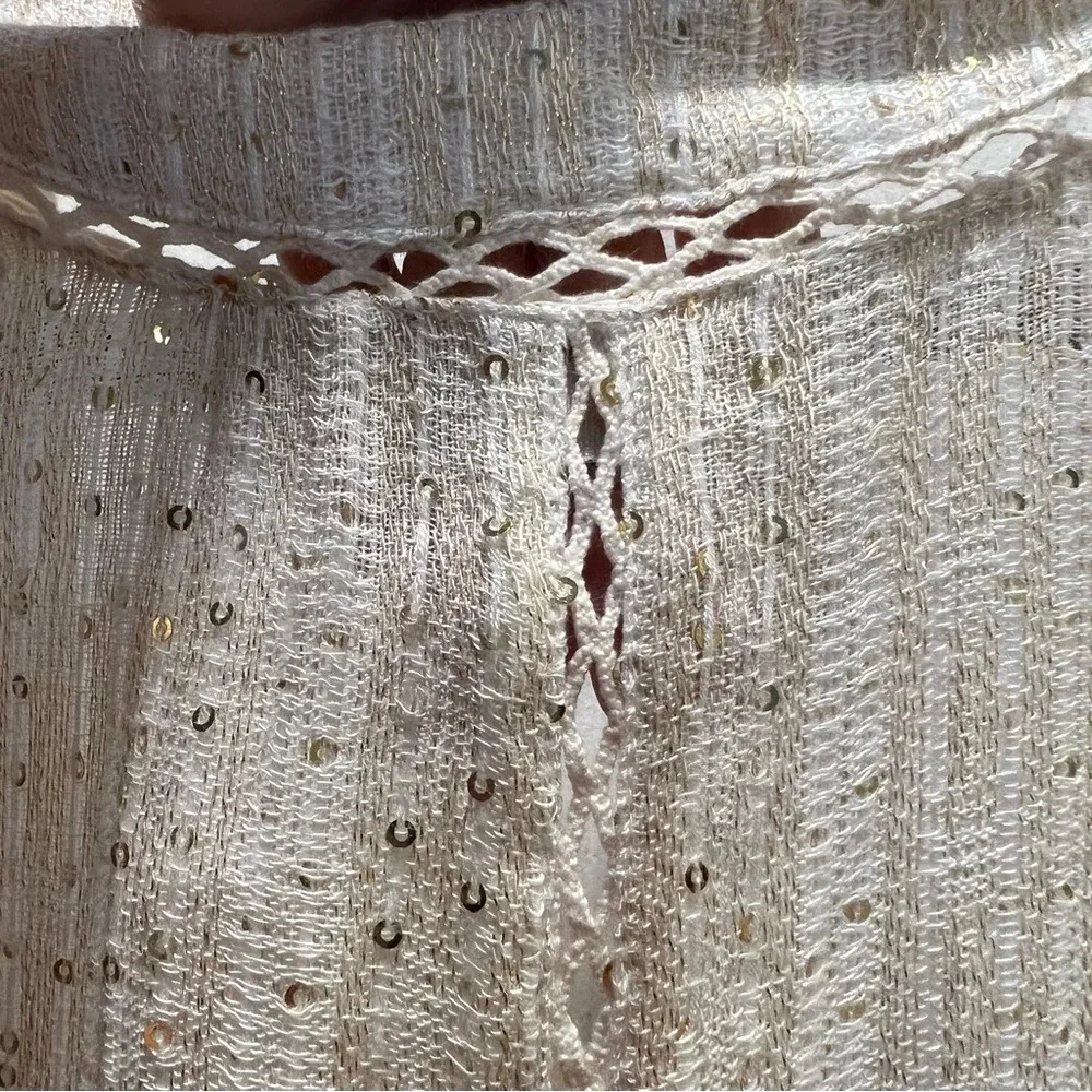 Soft Surroundings‎ Cream Gold Sequined Glamour Topper Kimono. Size Medium. NWT.